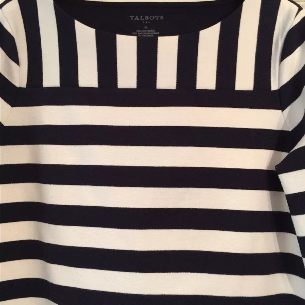 Talbots Striped Knit Top Navy & White Zipper Sz M - Picture 2 of 7